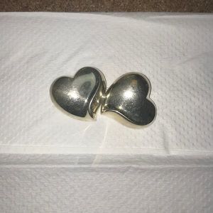 Solid Silver Vintage Double Heart Brooch